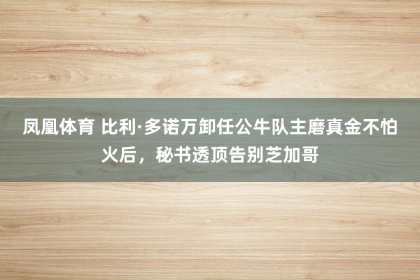 凤凰体育 比利·多诺万卸任公牛队主磨真金不怕火后，秘书透顶告别芝加哥