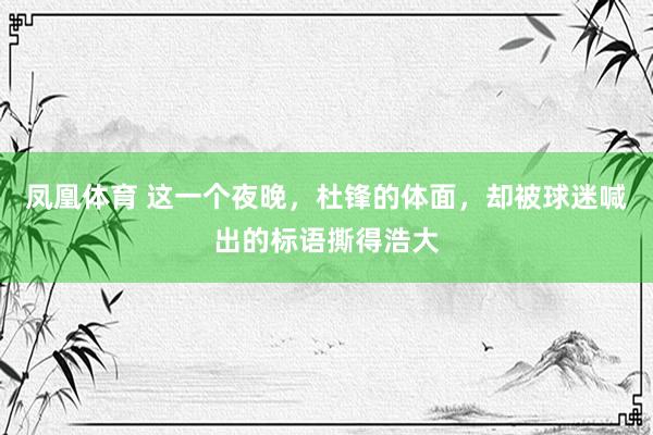 凤凰体育 这一个夜晚，杜锋的体面，却被球迷喊出的标语撕得浩大