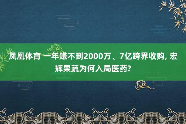 凤凰体育 一年赚不到2000万、7亿跨界收购, 宏辉果蔬为何入局医药?
